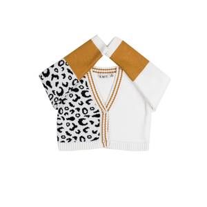 NEW EMC women's leopard varsity cardigan in cream/gold